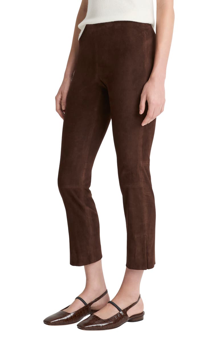 Vince Suede Split Hem Crop Pants, Alternate, color, Chocolate