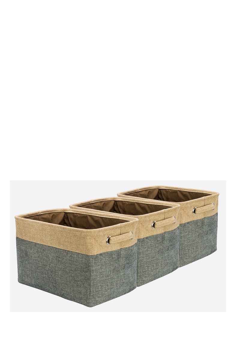 Brown Twill Storage Basket - Set of 3, Alternate, color, GREY