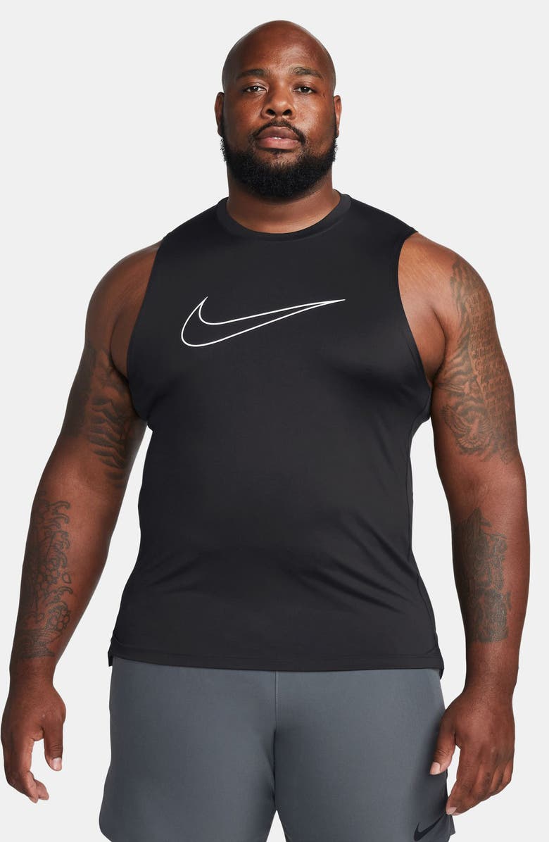 Nike Pro Dri-FIT Slim Fit Sleeveless Top, Alternate, color, Black/White