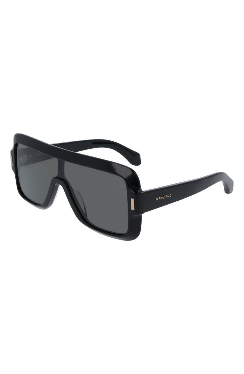 FERRAGAMO 55mm Shield Sunglasses, Alternate, color, Black