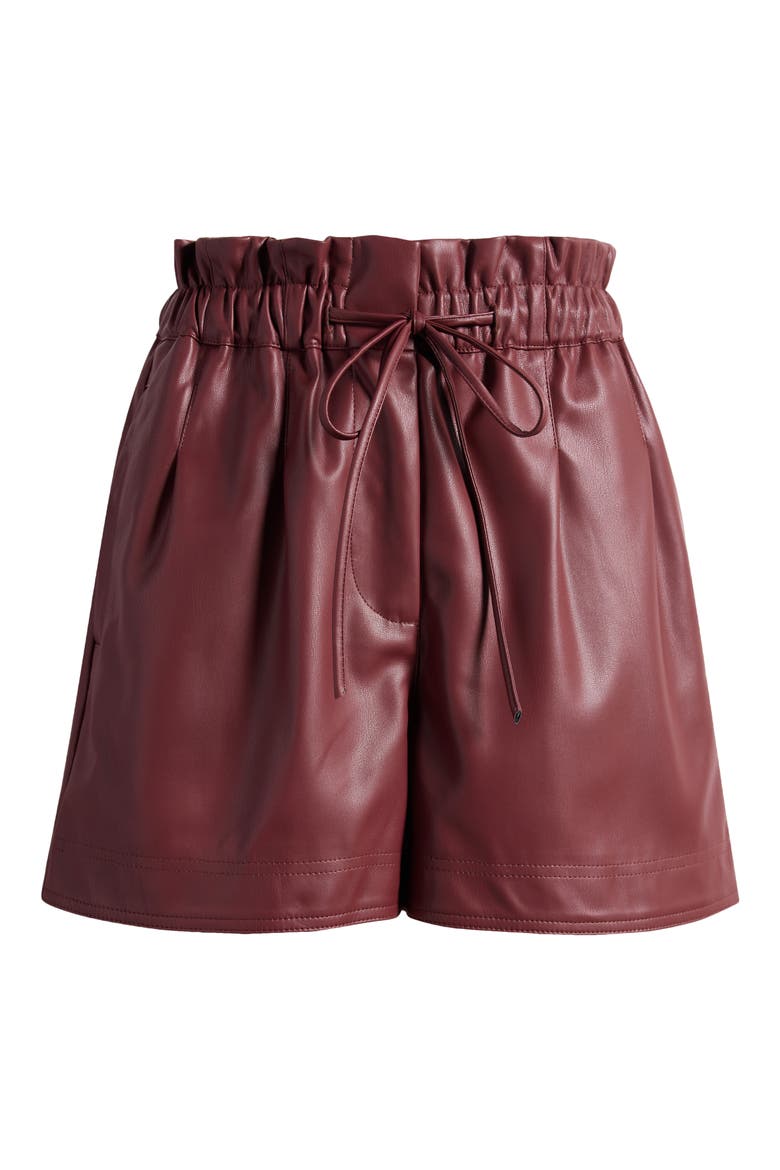 Paperbag Waist Drawstring Faux Leather Shorts, Alternate, color, DARK RED