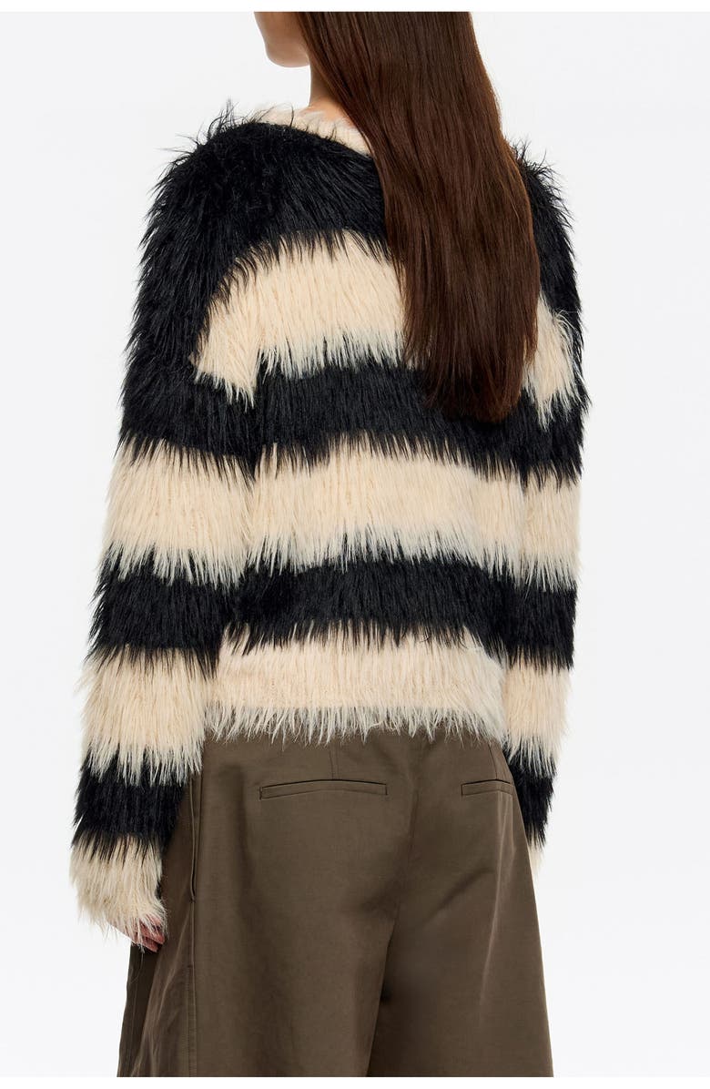 Bimba y Lola Striped Fur Sweater, Alternate, color, Black