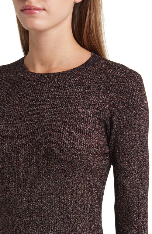 Zoe And Claire Metallic Long Sleeve Midi Sweater Dress In Brown
