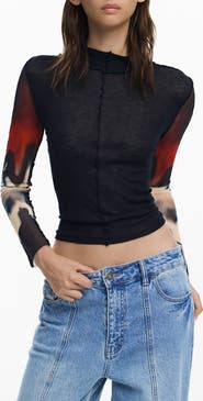 Desigual Long Sleeve Crop Top