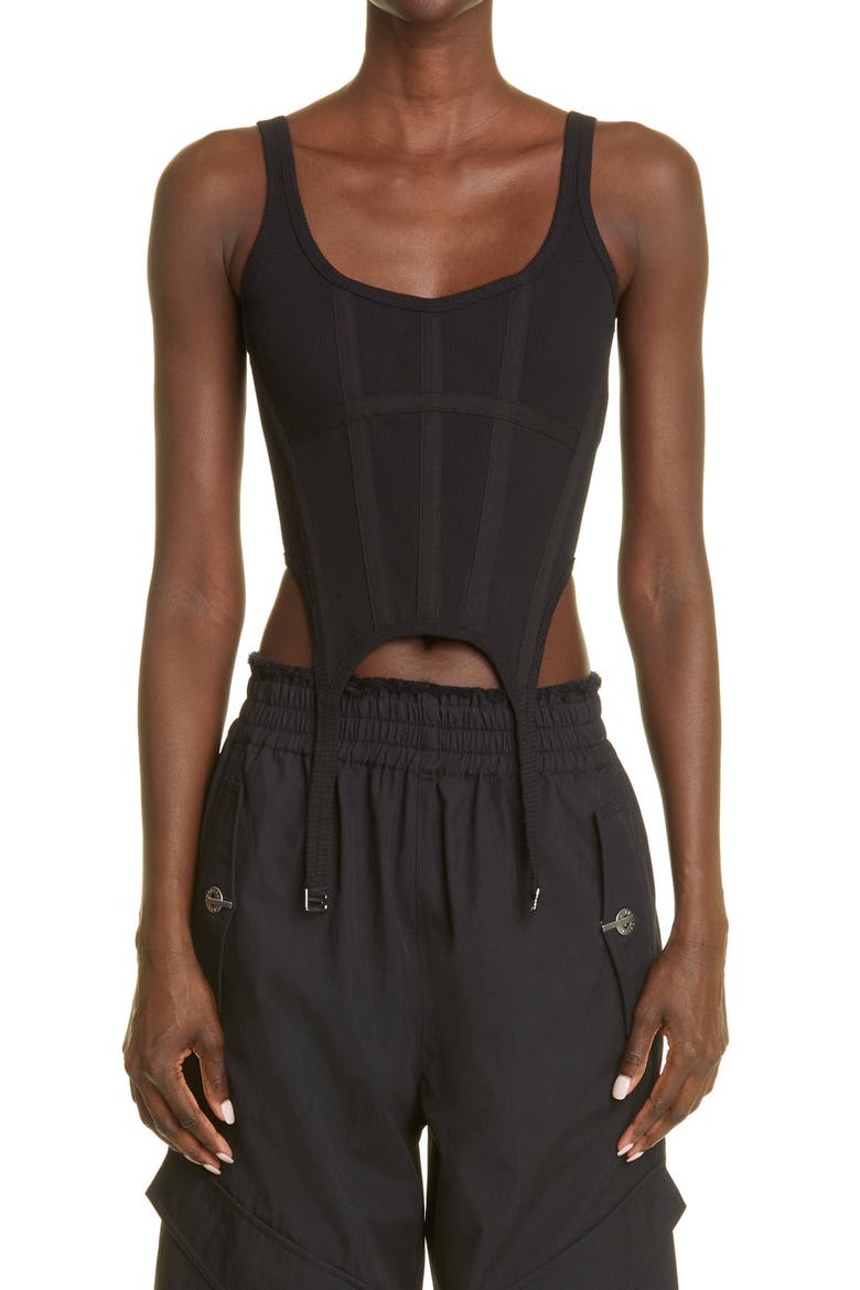 Ribbed Combat Corset Tank Top, Main, color, BLACK