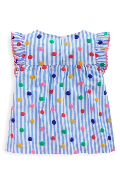 Mini Boden Kids' Juniper Stripe Polka Dot Cotton Top In Peacock Plume Blue Spot