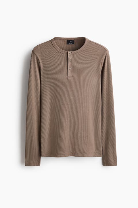 Slim-Fit Ribbed Cotton Henley Shirt