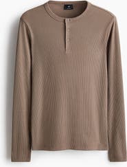 H&M Slim-Fit Ribbed Cotton Henley Shirt