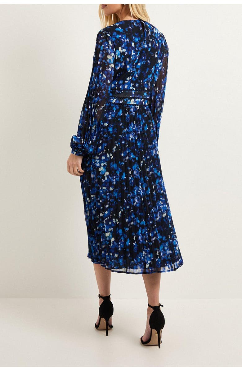 Wallis Petite Floral Pleated Midi Dress, Alternate, color, Navy