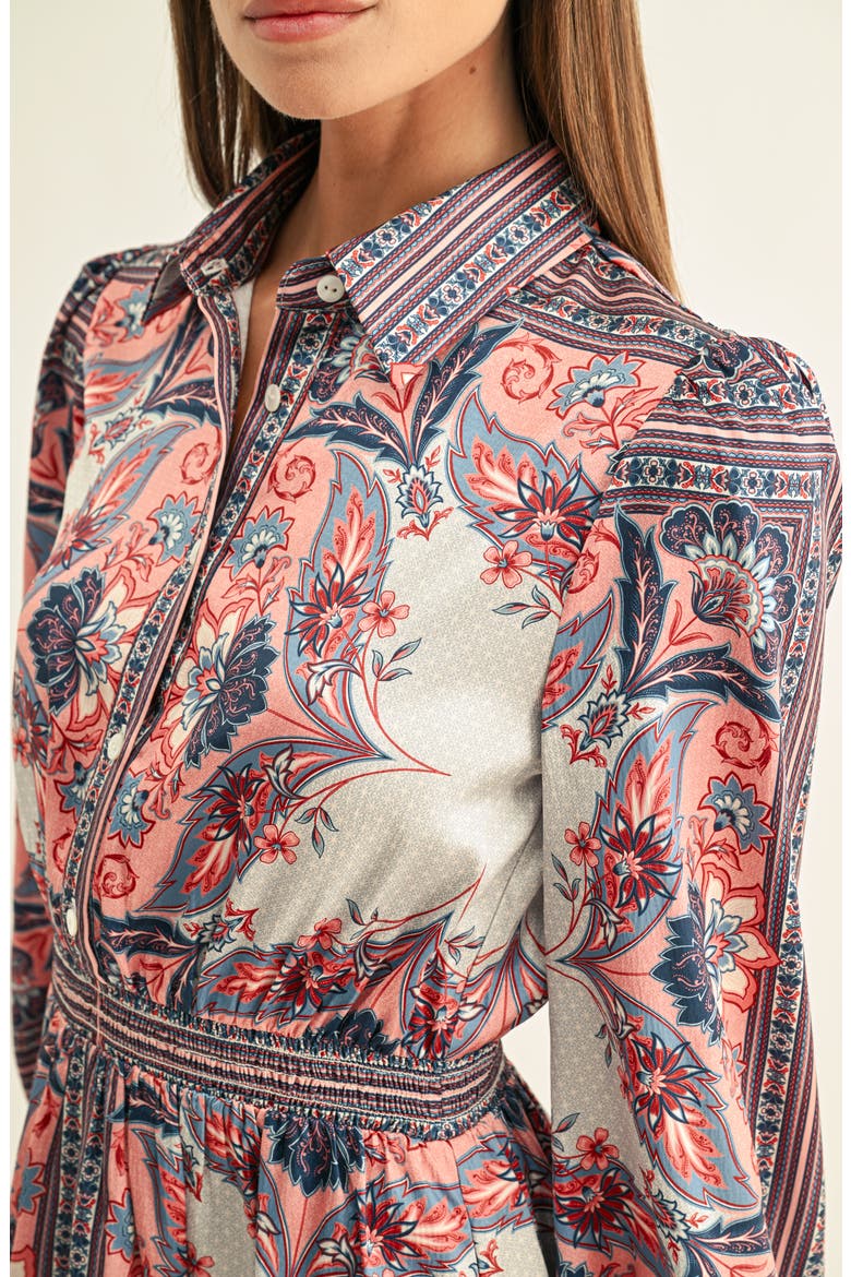 Peyton Long Sleeve Mini Shirtdress, Alternate, color, CORAL MULTI
