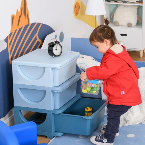Qaba 4-tier Kids Storage Unit With Drawers In Blue