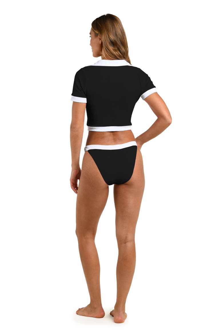 Anastasia Colorblock Short Sleeve Crop Rashguard, Alternate, color, BLACK