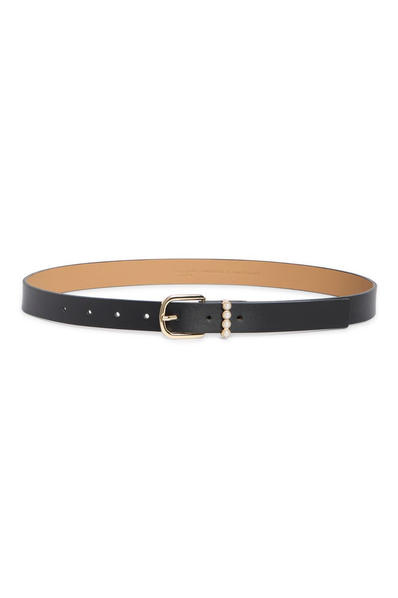 Faux Pearl Keeper Belt, Main, color, BLACK/ POLISHED GOLD