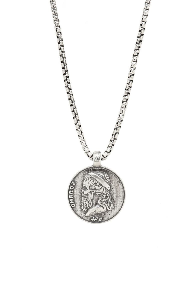 Greek Skull Pendant Necklace, Main, color, SILVER