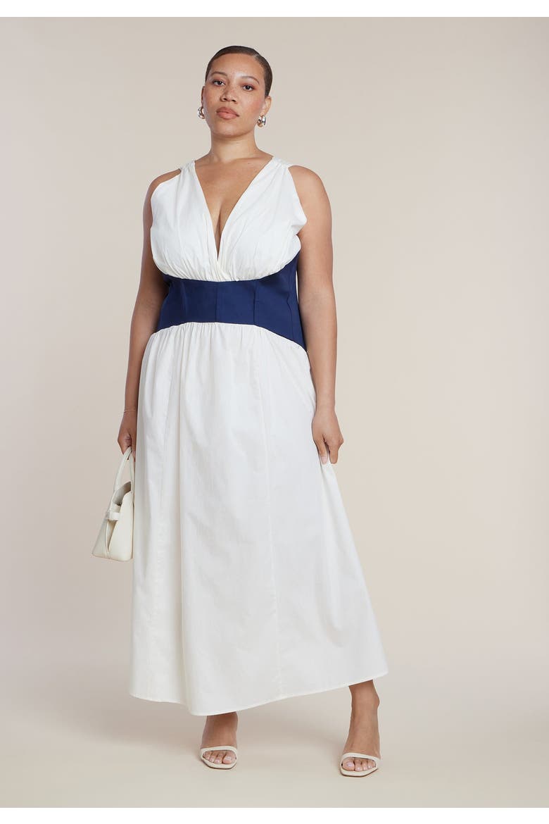 Corset Detail Poplin Maxi Dress, Main, color, JET STREAM