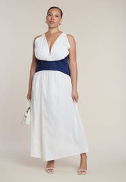 ELOQUII Corset Detail Poplin Maxi Dress
