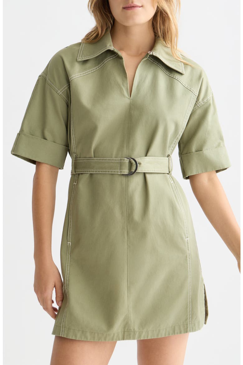 Belted Cotton Blend Utility Minidress, Alternate, color, OIL GREEN