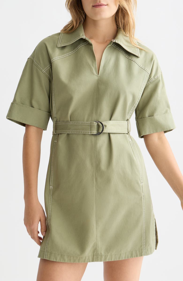 Scotch & Soda Belted Cotton Blend Utility Minidress, Alternate, color, Oil Green