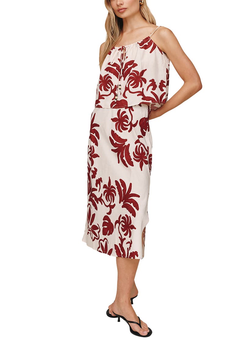 Floral Linen Blend Midi Skirt, Alternate, color, ISLAND DAMASK PRINT