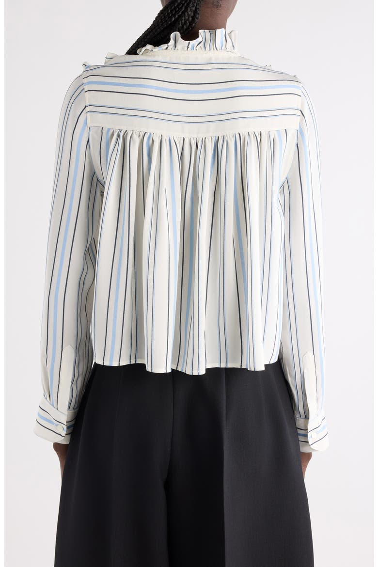 Ruffle Striped Silk Blend Shirt, Alternate, color, WHITE - BLUE
