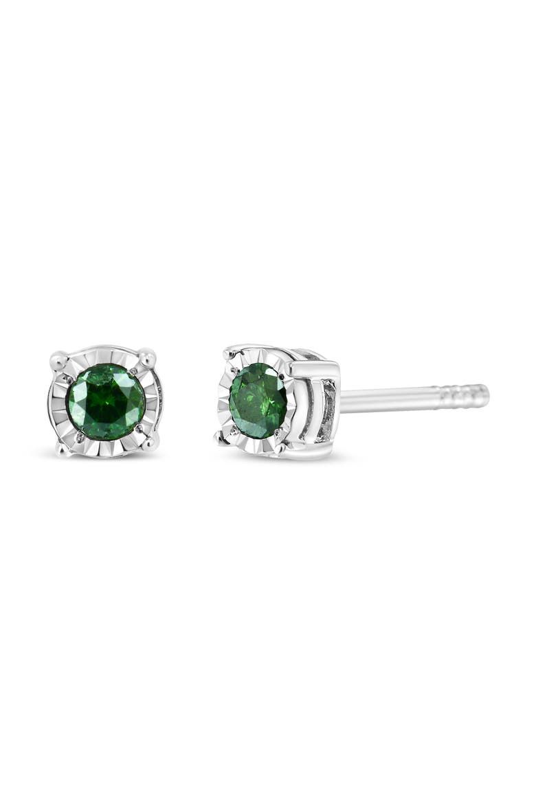 Silver Rose Green Diamond Solitaire Stud Earrings, Alternate, color, White