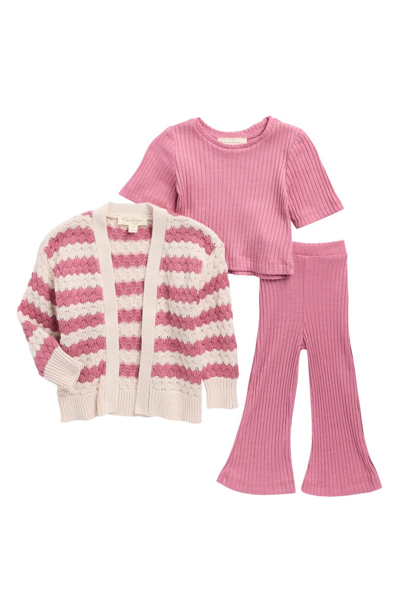Jessica Simpson Stripe Cardigan, Top & Flare Leggings Set, Main, color, 