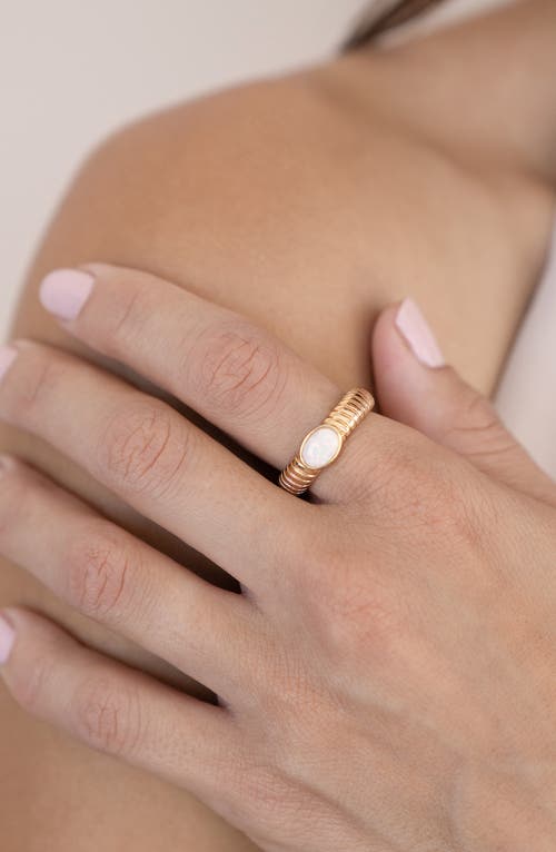 Ettika Opal Center Stone 18k Gold Plated Flex Ribbed Ring In Gold