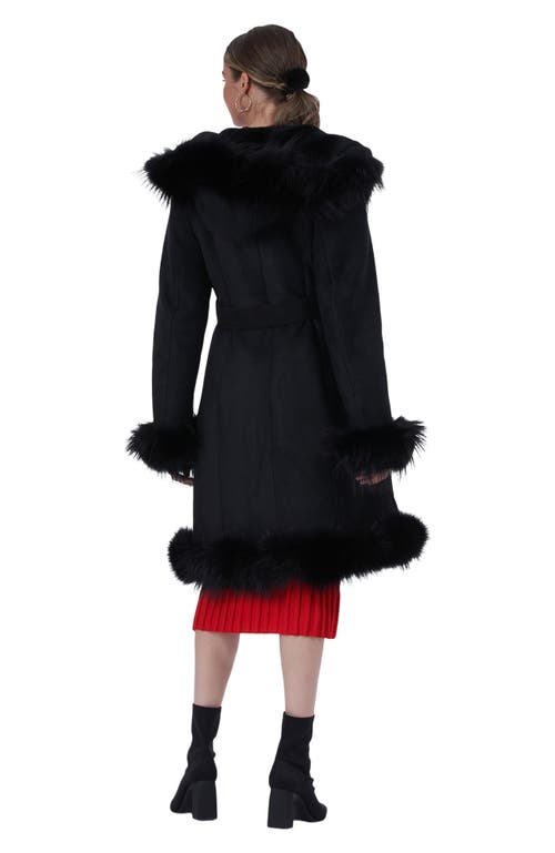 Gorski Toscana Lamb Trim Belted Lamb Shearling Hooded Coat In Black