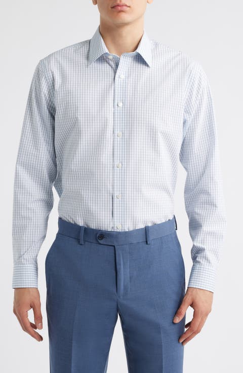 Trim Fit Plaid Non-Iron Cotton Dress Shirt (Regular, Big & Tall)
