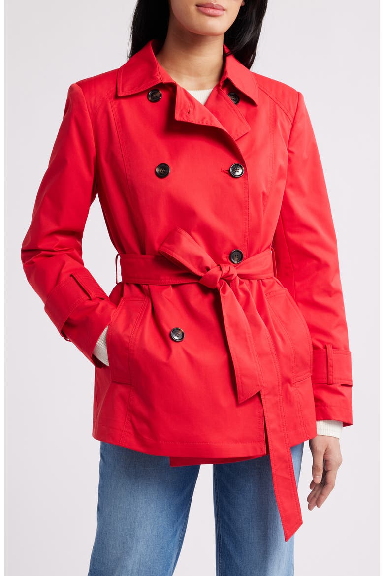 Belted Trench Coat, Main, color, POPPY RED