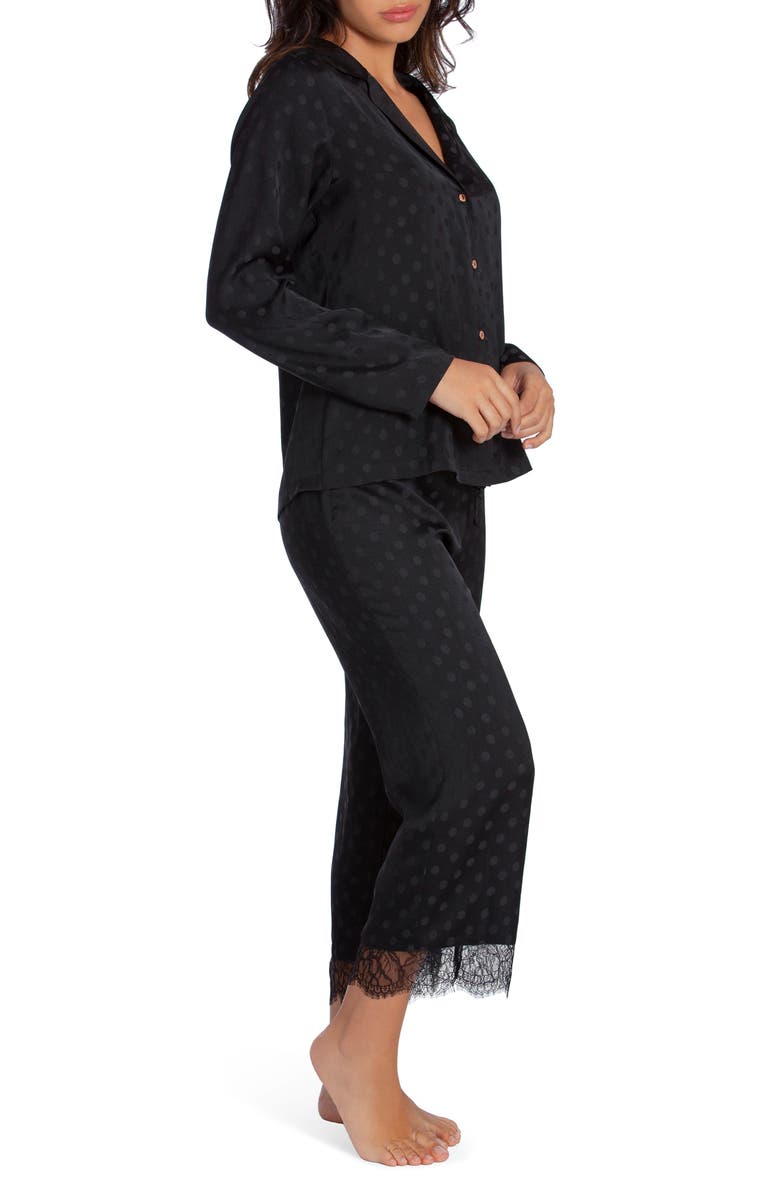 Midnight Bakery Lace Trim Dot Satin Pajamas, Alternate, color, 