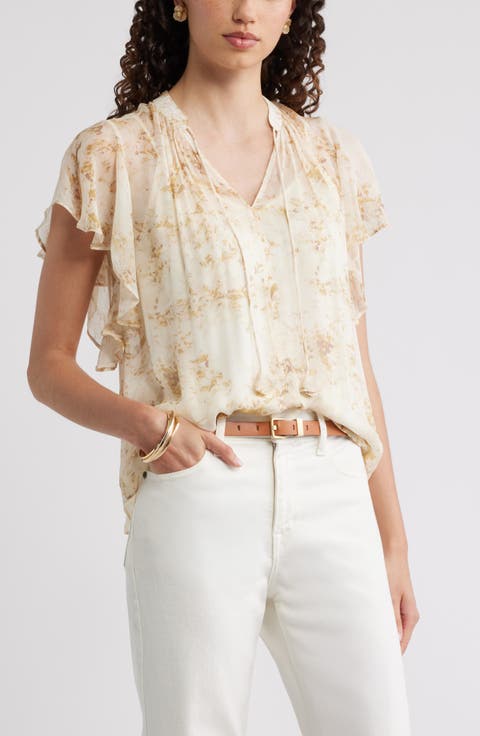 Flutter Sleeve Crinkle Chiffon Top