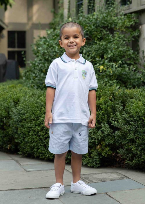 Florence Eiseman Check Seersucker Short With Embroidered Sport Balls In Blue