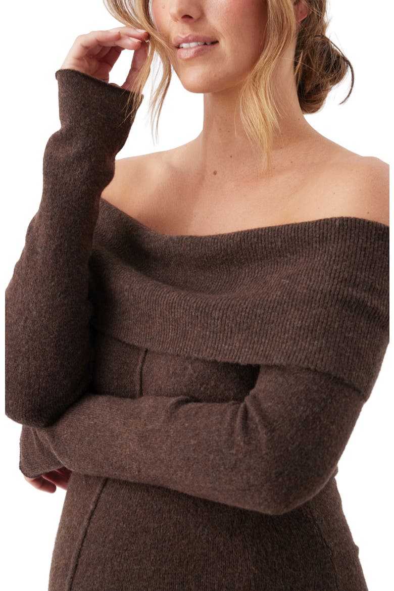 Tyla Off Shoulder Knit Maternity Dress, Alternate, color, Chocolate