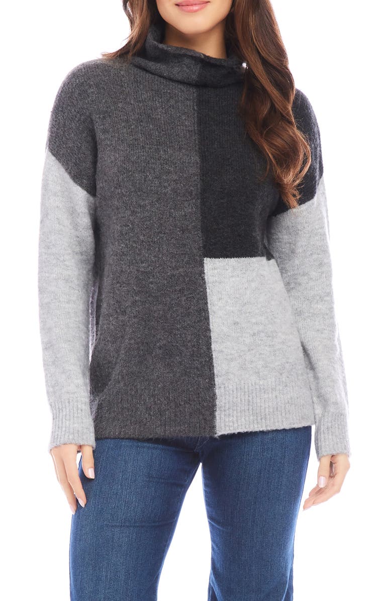 Karen Kane Colorblock Funnel Neck Sweater, Main, color, 