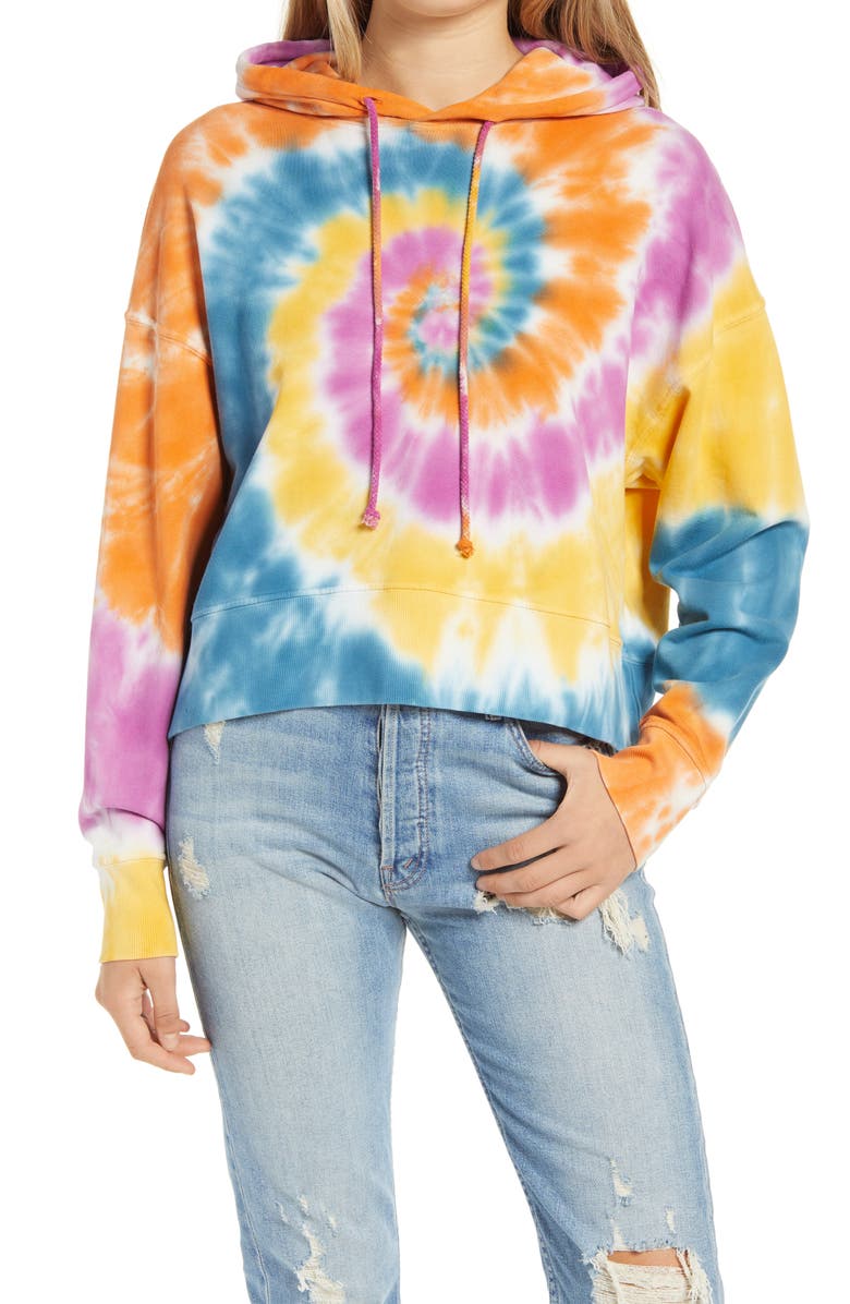 Daydreamer Double Trouble Tie Dye Shrunken Hoodie, Main, color, 