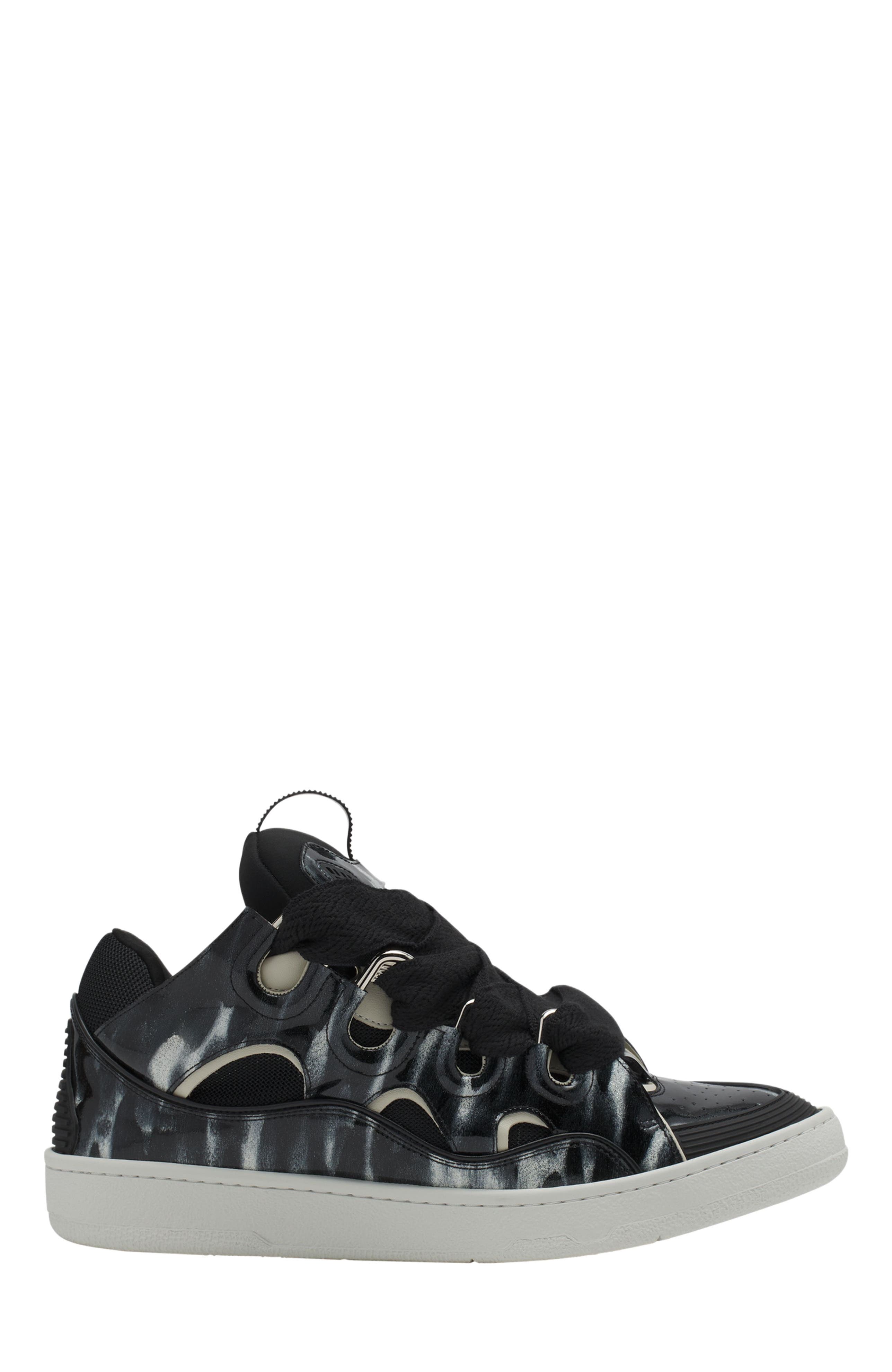 Lanvin Curb Leather Sneakers With Sparkles, Main, color, Black/White