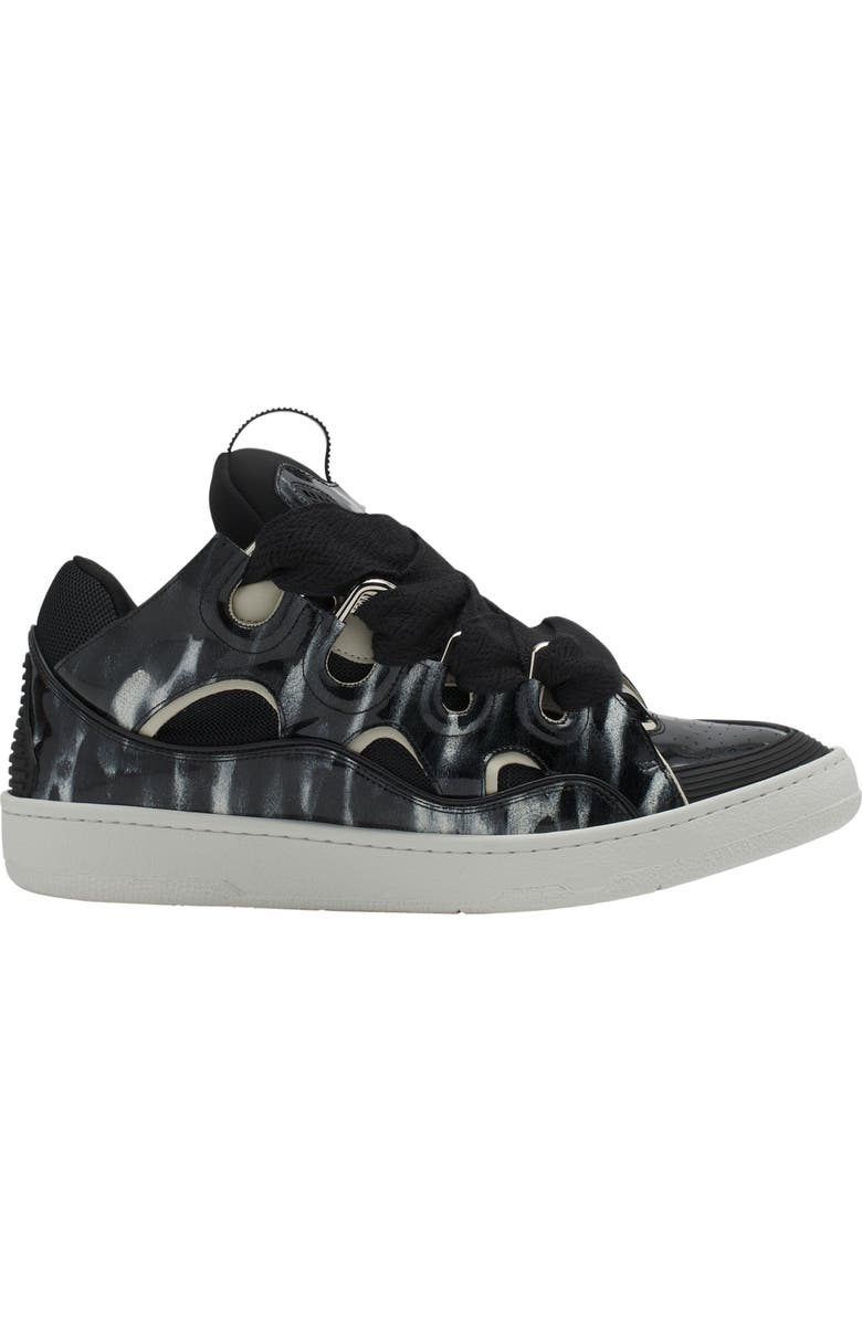 Lanvin Curb Leather Sneakers With Sparkles, Main, color, Black/White