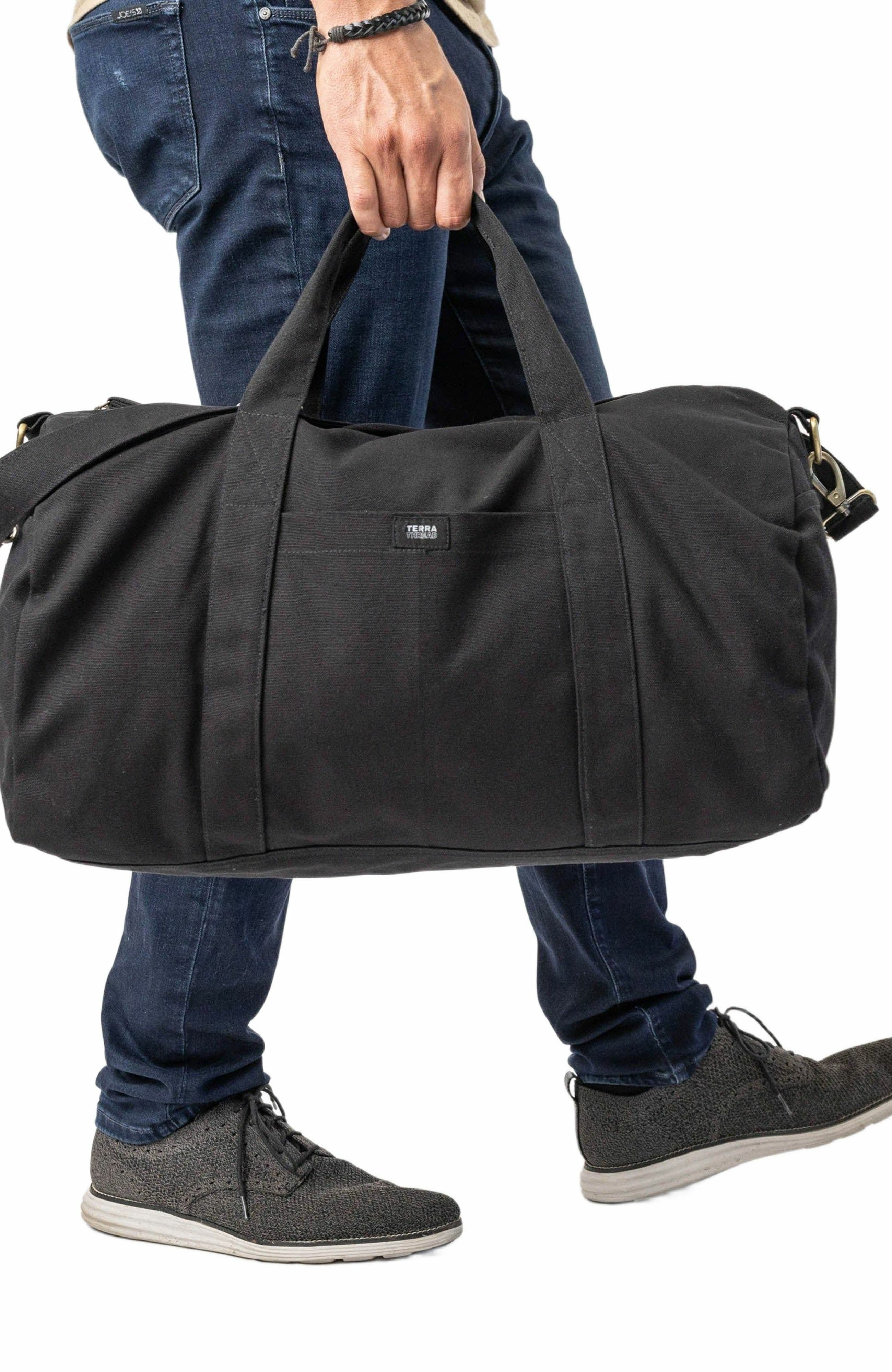 Terra Thread Organic Cotton Duffle Bag, Alternate, color, Ivory Black