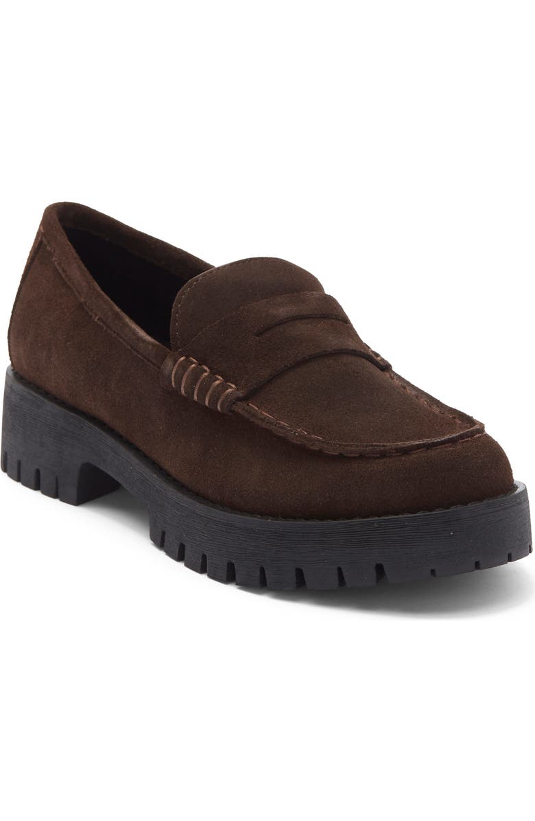 Steve Madden Langsten Platform Penny Loafer, Main, color, Brown Suede