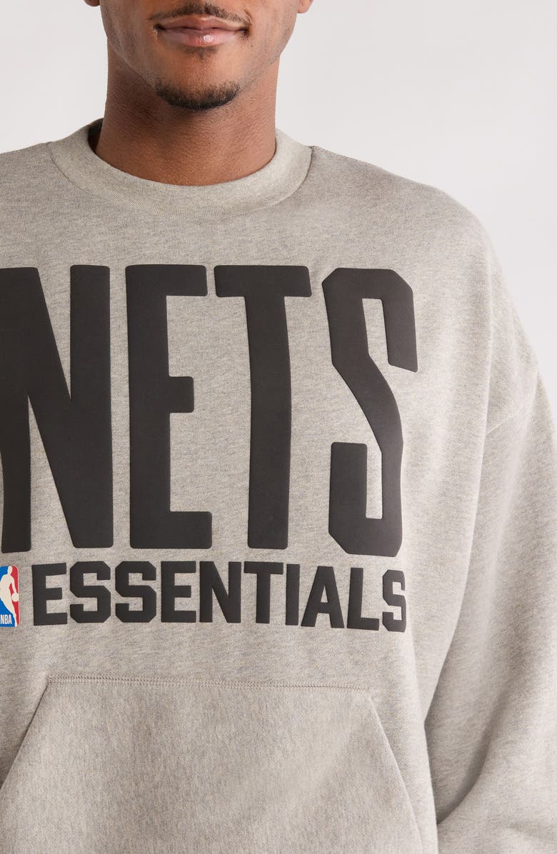 Fear of God Essentials x NBA Nets Sport Fit Crewneck Sweatshirt, Alternate, color, Warm Heather