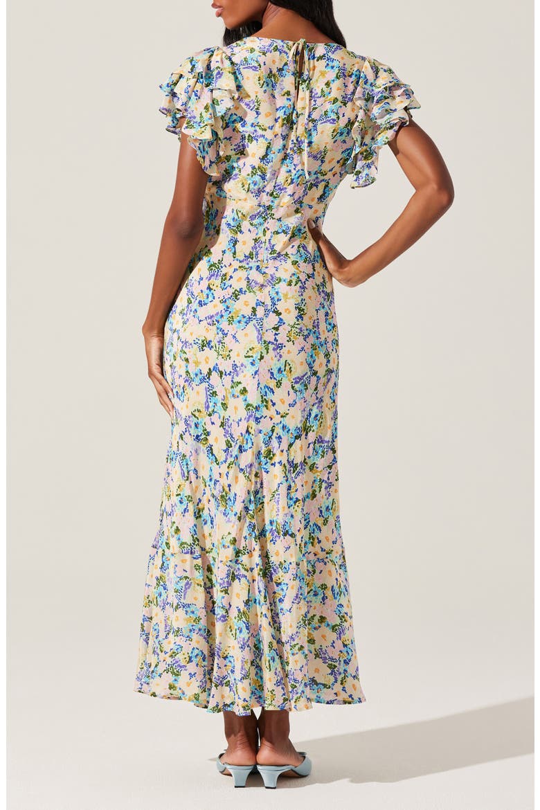 Celestine Floral Flutter Sleeve Maxi Dress, Alternate, color, BLUE YELLOW DITSY