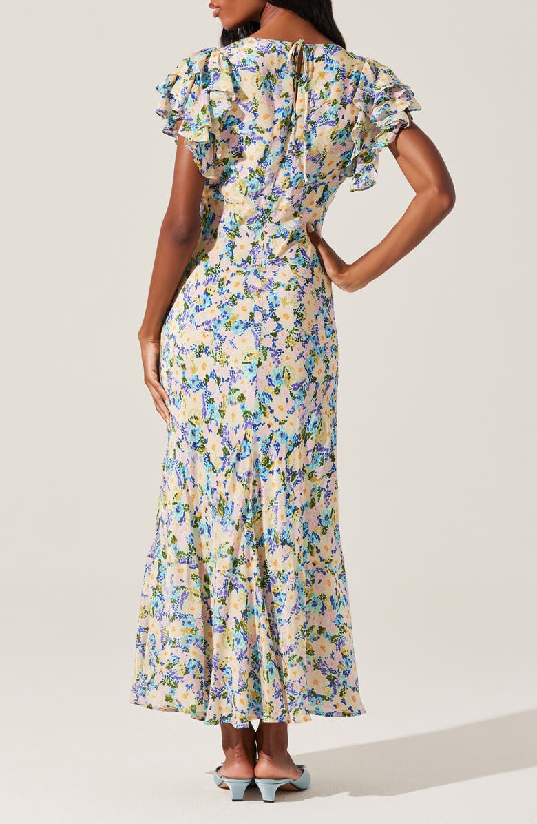 ASTR the Label Celestine Floral Flutter Sleeve Maxi Dress, Alternate, color, Blue Yellow Ditsy