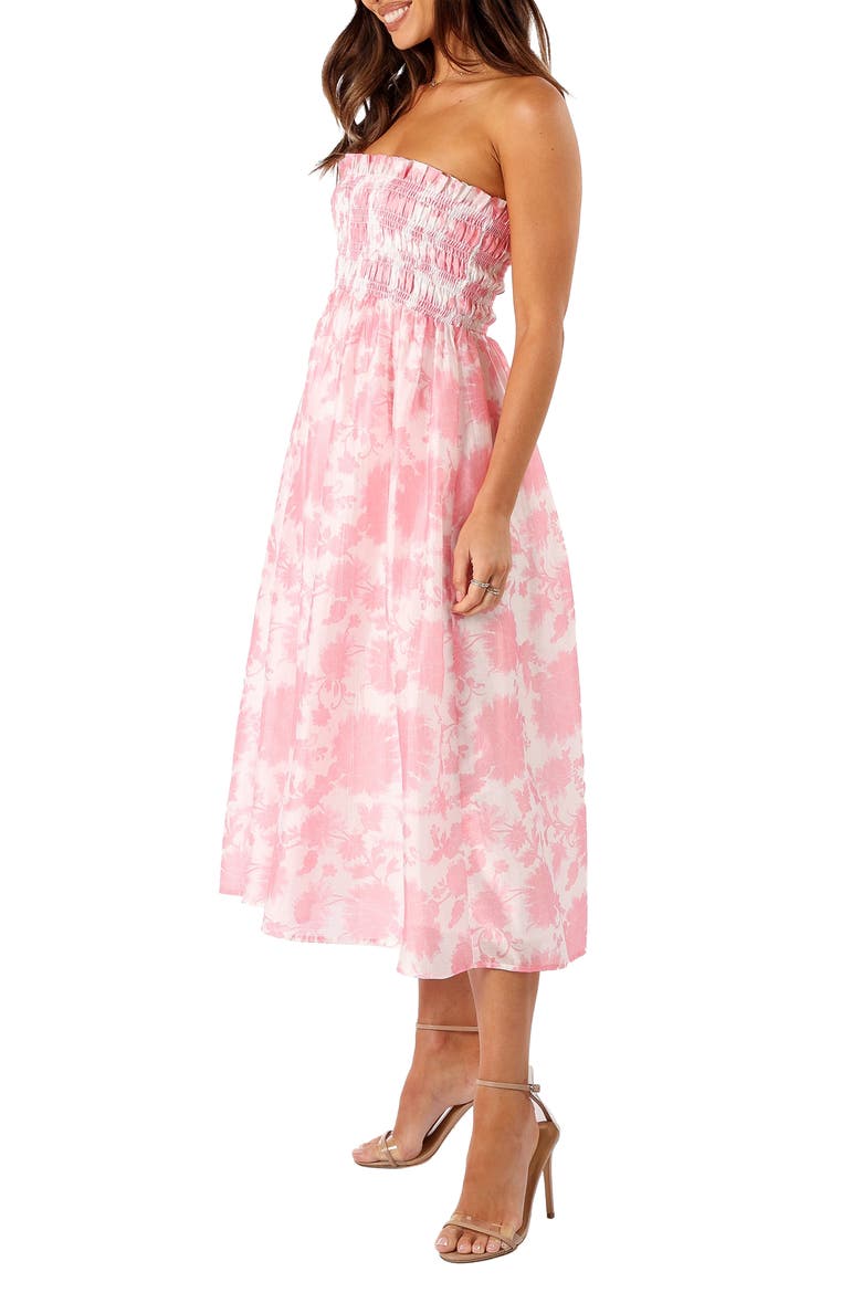 Carter Floral Strapless Midi Dress, Alternate, color, PINK FLORAL
