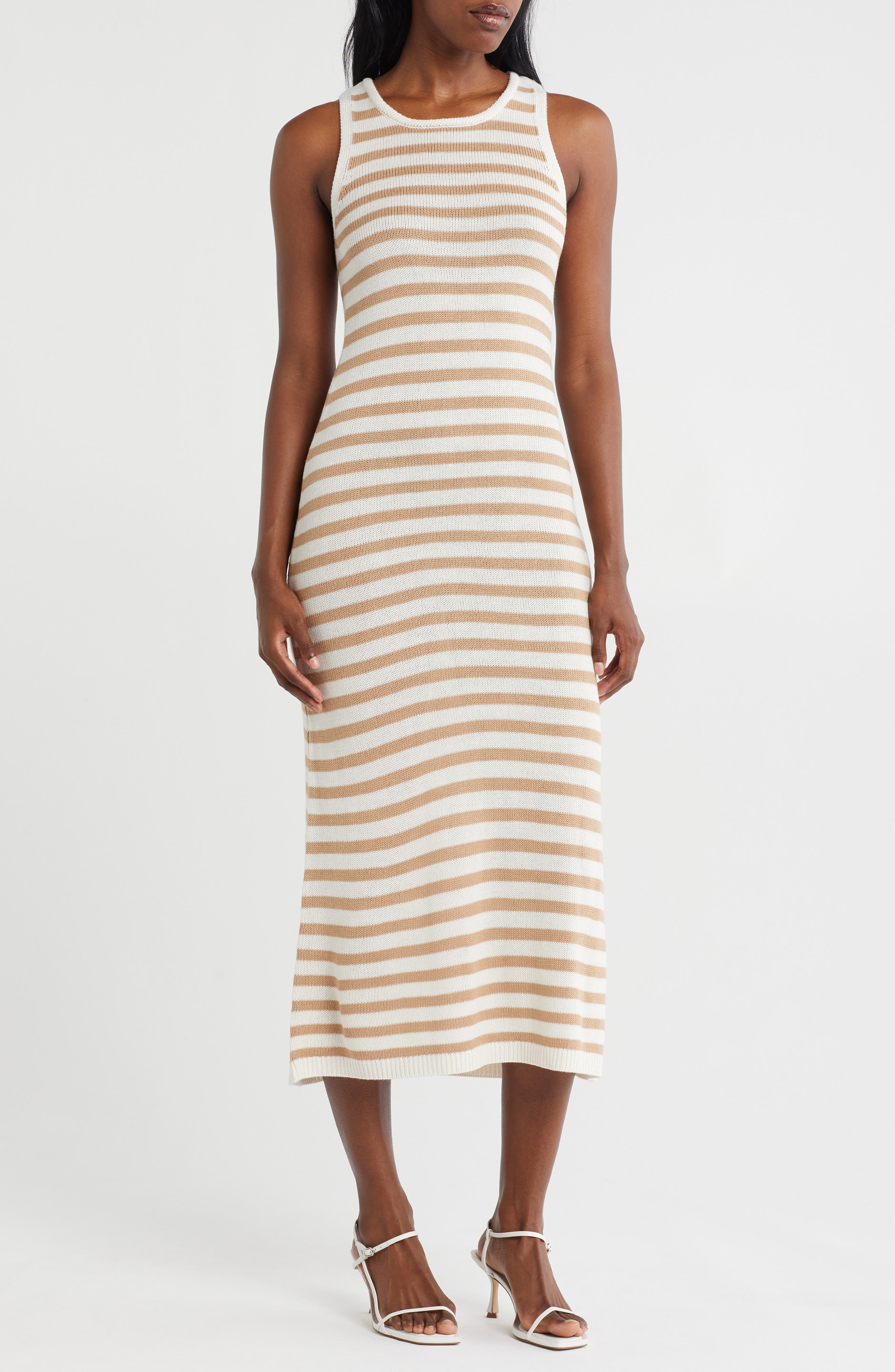 ZOE AND CLAIRE Stripe Sleeveless Knit Midi Dress