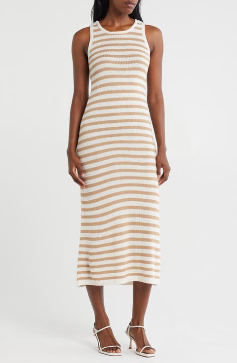 Stripe Sleeveless Knit Midi Dress