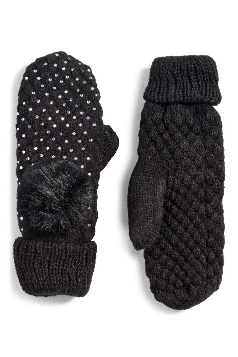 Knit Glitz Mittens, Main, color, BLACK/ BLACK