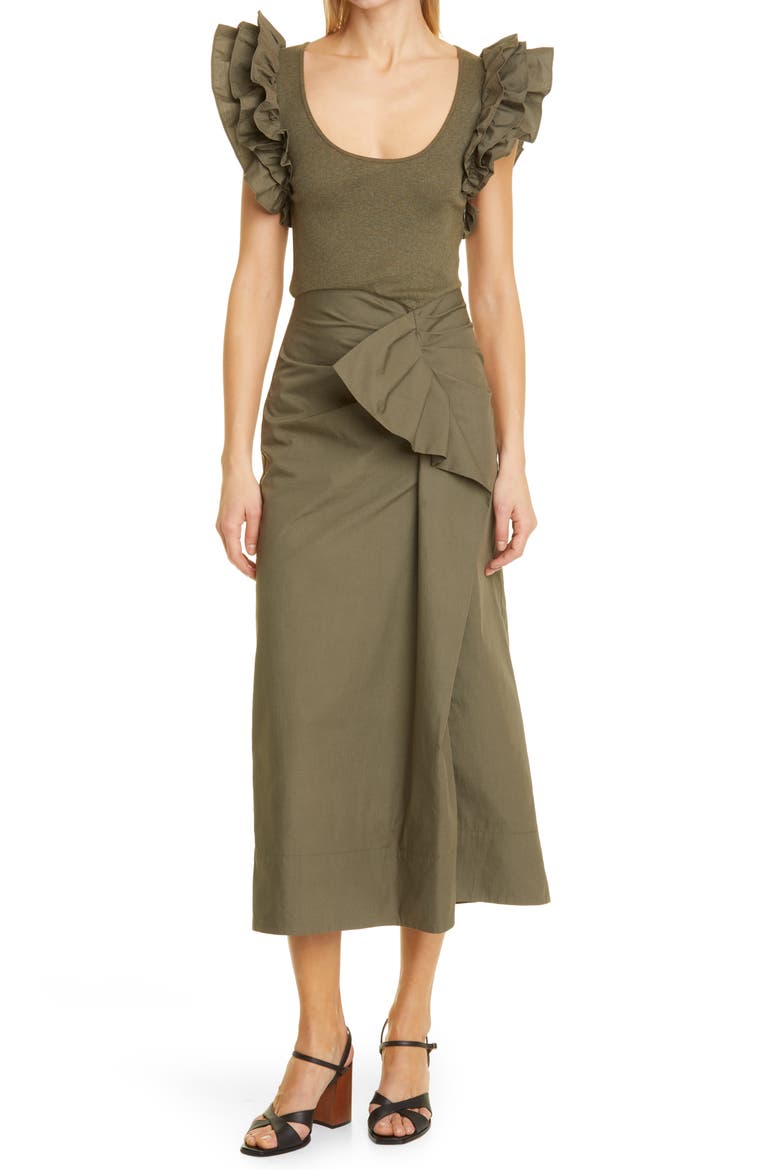 Isabella Mix Media Cotton Dress, Main, color, MILITARY