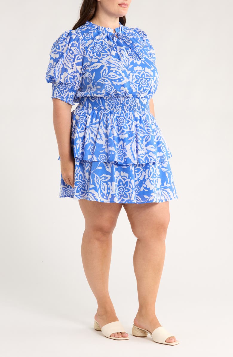 SUGARLIPS Marny Floral Rai Ruffle Cotton Dress, Alternate, color, Blue/ White