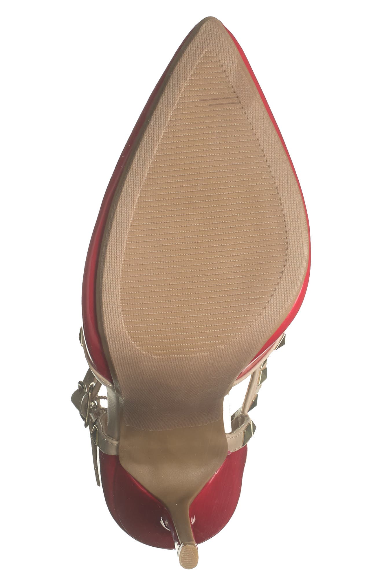 Studded T-Strap Stiletto Pump, Alternate, color, RED
